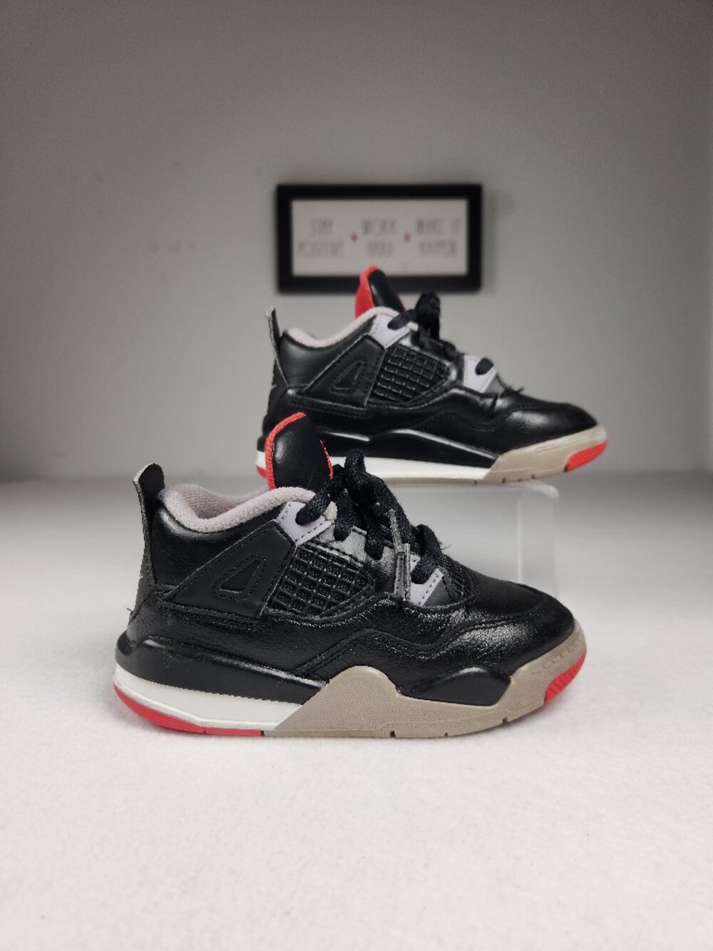 Air Jordan 4 Retro TD Bred Reimagined BQ7670-006 Toddler Sneaker Size 9C